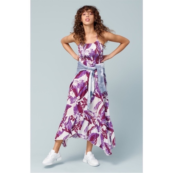 NEW Free People Heat Wave Tropical Printed Maxi Slip Dress, Purple Red Combo - S - Picture 3 of 11